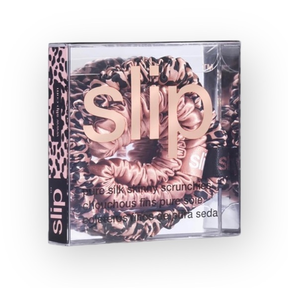 new Slip 𖦹 Bombshell Skinny Silk 2 Scrunchie Set 𖦹 Rose Gold Leopard 𖦹 Gift - Picture 4 of 16